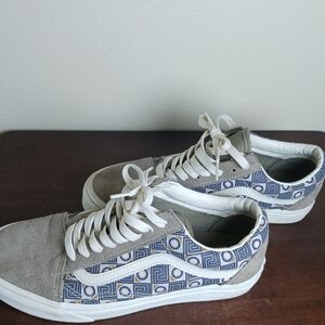 Vans Gray Suede Sneakers with Blue Geometric Trim